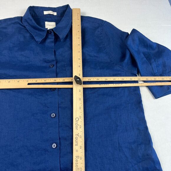 Chicos No Iron Linen Shirt Blue Button Down 3/4 Sleeve Collared Top Small .5 - Picture 7 of 10